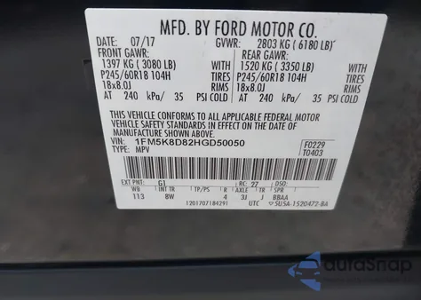 2017 Ford Explorer Xlt from USA, damaged, VIN 1FM5K8D82HGD50050
